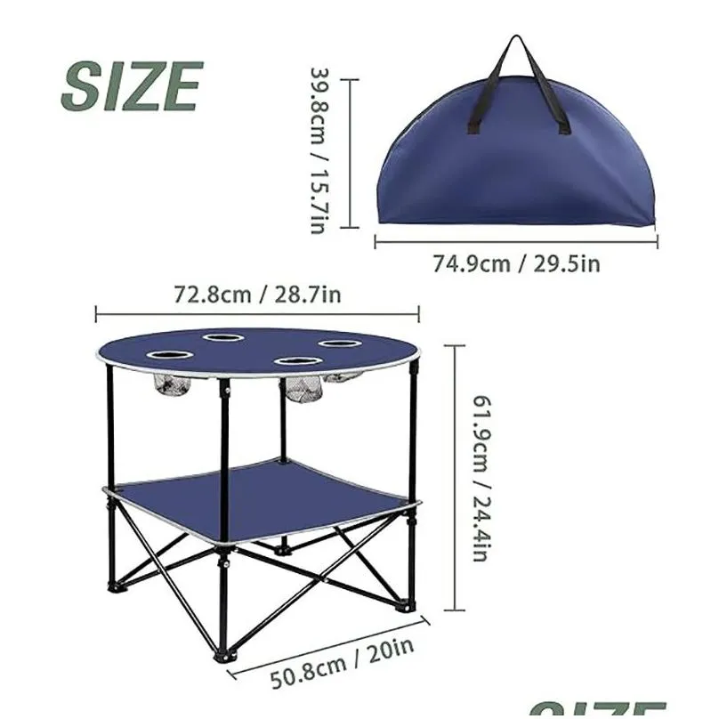 Camp Furniture Portable Picnic Table With Shelf Beach Outdoor Folding Cam Tables That Fold Up Lightweight Cup Holders Storage Bag Drop Dhs8E