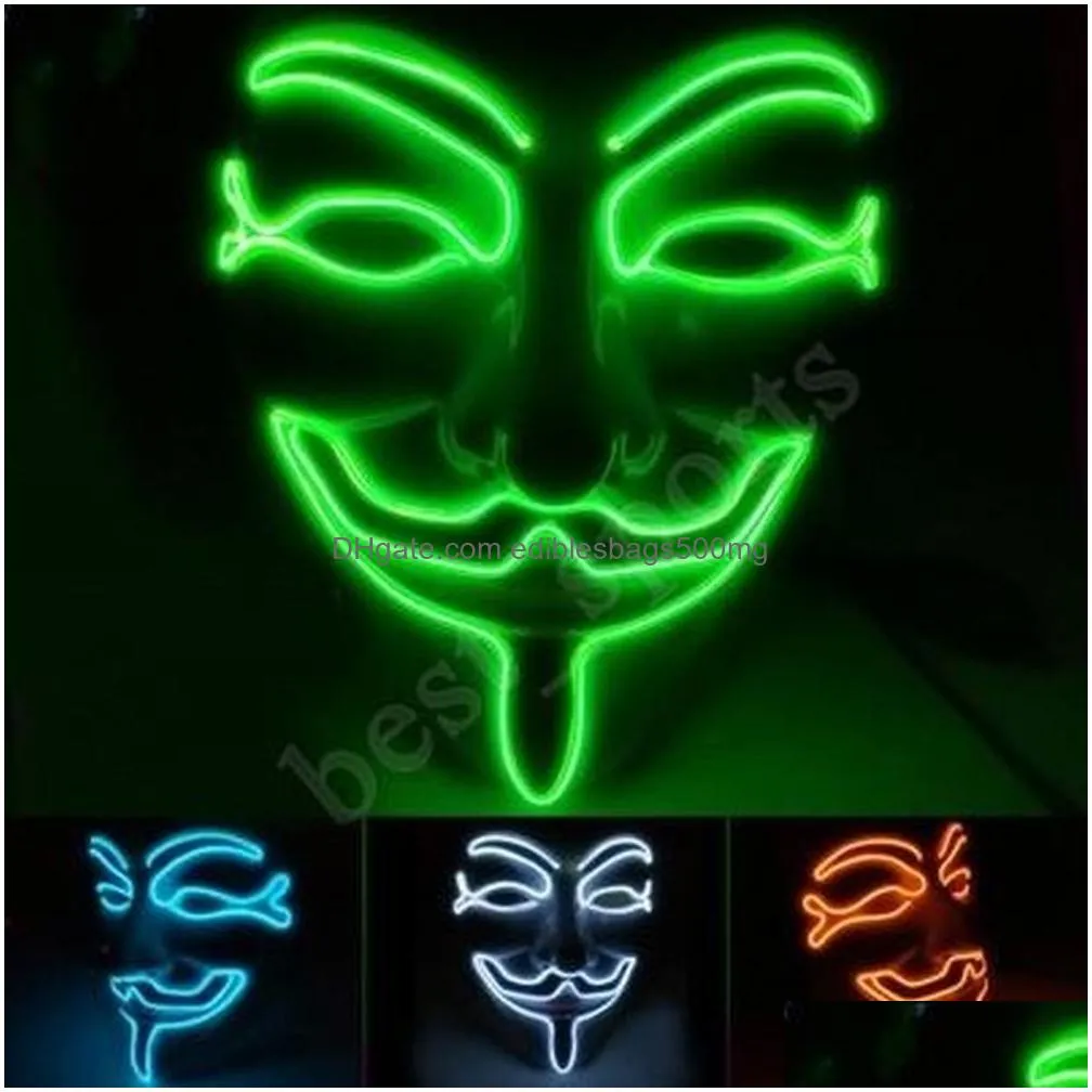 wholesale 10 color v for vendetta masks led glow mask mascara luminosa halloween mask party masquerade dance decorated glow mask