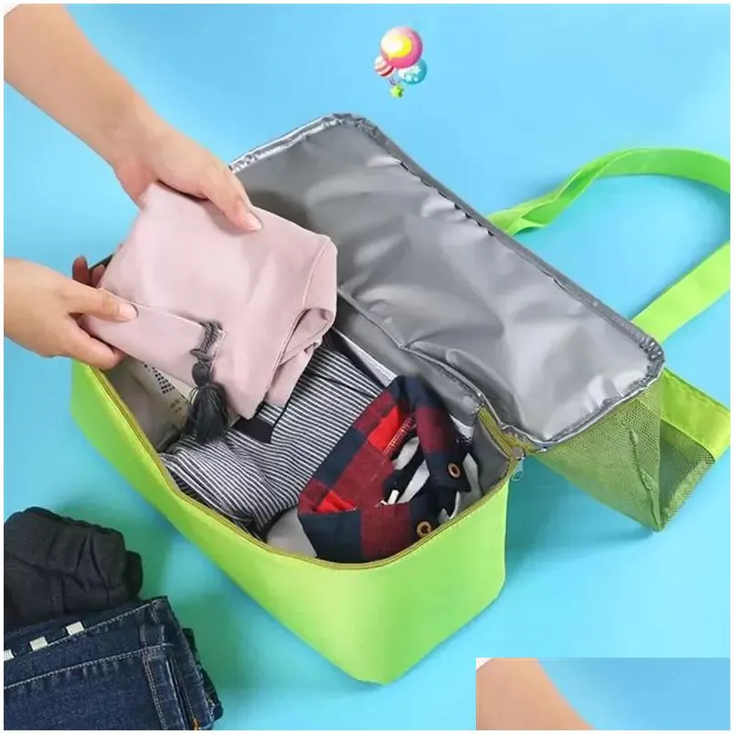 Storage Bags 4 Colors Women Mesh Beach Bag Portable Handbags With Double Layer Picnic Cooler Tote For Home Travel Storage Drop Deliver Dh9Za