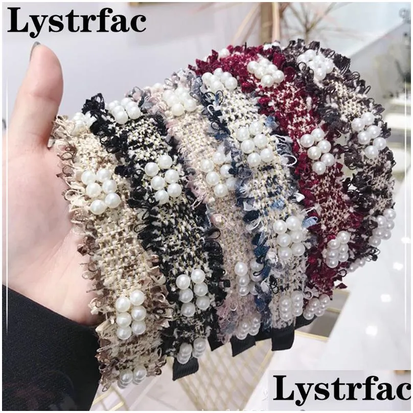 lystrfac korean ins simple raw burrs beaded pearl hairband for women girls hair hoop headband ladies hair accessories