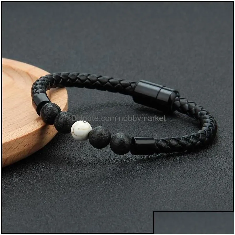 charm bracelets jewelry mens genuine leather lava rock bead brackets for women natural turquoise  oil diffuser stone magnetic