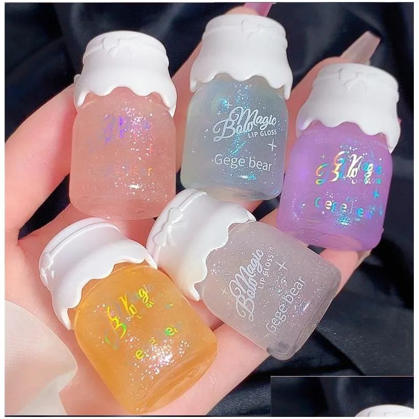 Lip Gloss Cute Milk Jar Lipgloss Lip Plumper Oil Colorless Glitter Long Lasting Moisturizing Lipstick Makeup Cosmetics Drop Delivery H Dhcg6