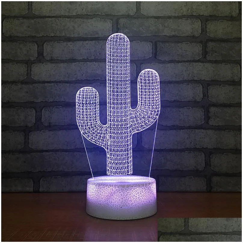 cactus shape 3d table lamp led color changing visual illusion usb nightlight plant style lights for kids christmas gifts