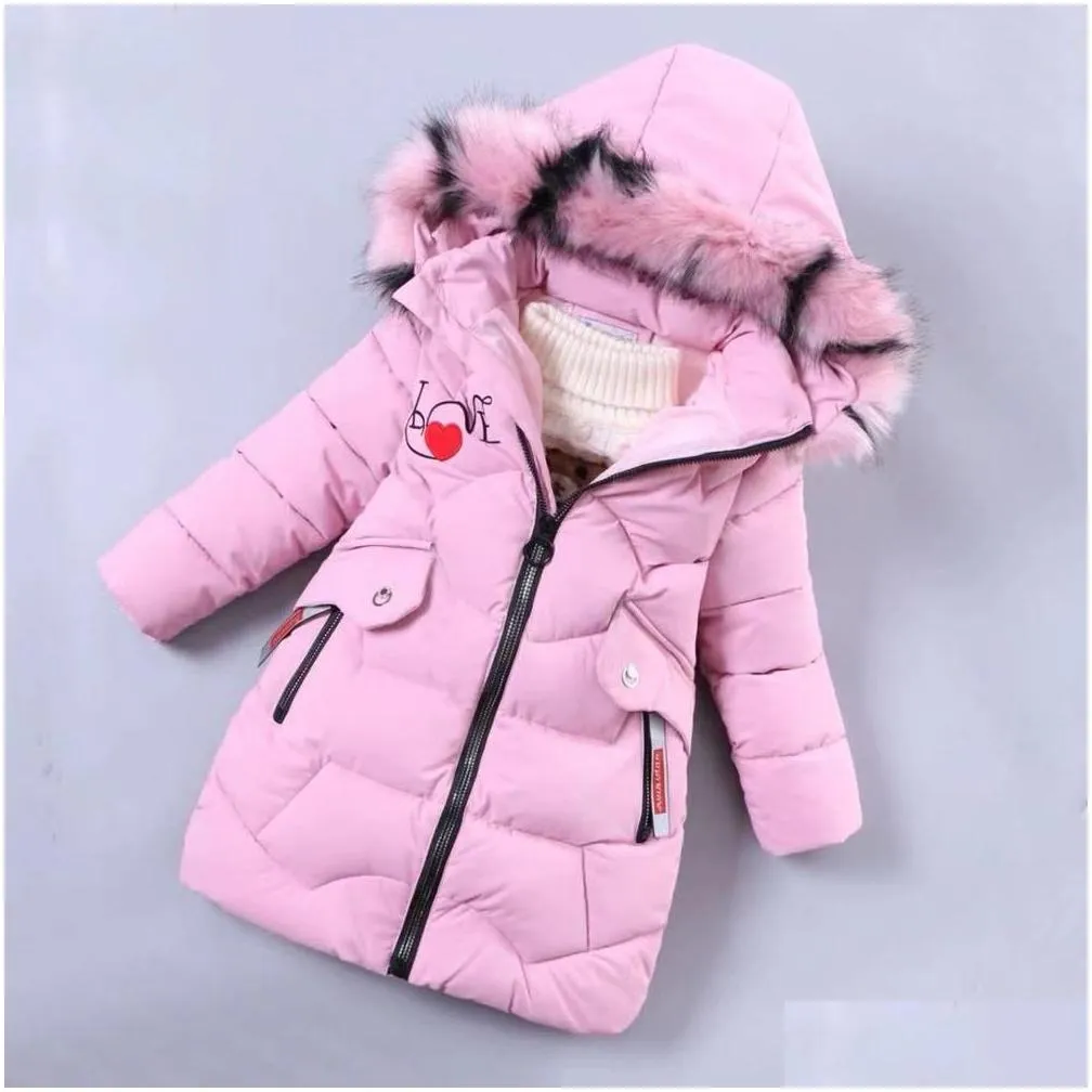 Down Coat Girls Down Jacket Childrens Winter Clothing Kids Warm Thick Coat Windproof For Girl Cartoon Parka Outerwear Drop Delivery Ba Dh6Zu