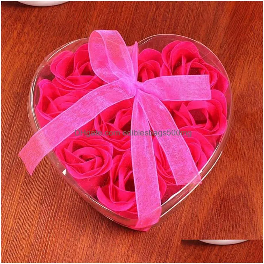 9pcs scented rose flower petal bouquet valentines day gift heart shape gift box bath body soap wedding party favor 9ocs/lot
