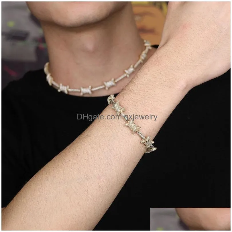 Chain Personality Mens Hiphop Chain Bracelet Gold Sier Color Iced Out Cubic Zirconia Punk Jewelry Drop Delivery Jewelry Bracelets Dh1Zt