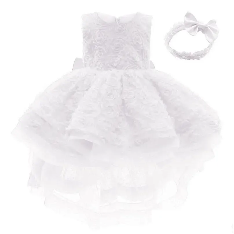 Girl`S Dresses Girls Dresses Infantil Dress For 1St Birthday 3D Rose Floral Party Wedding Girl Baby Princess Vestido Baptism Costume D Dhycp