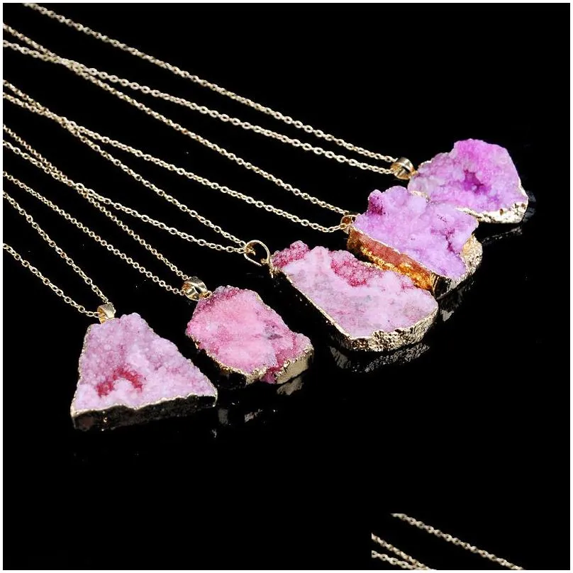  irregular natural stone necklaces quartz druzy crystal healing point chakra bead gemstone pendant for women fashion jewelry in