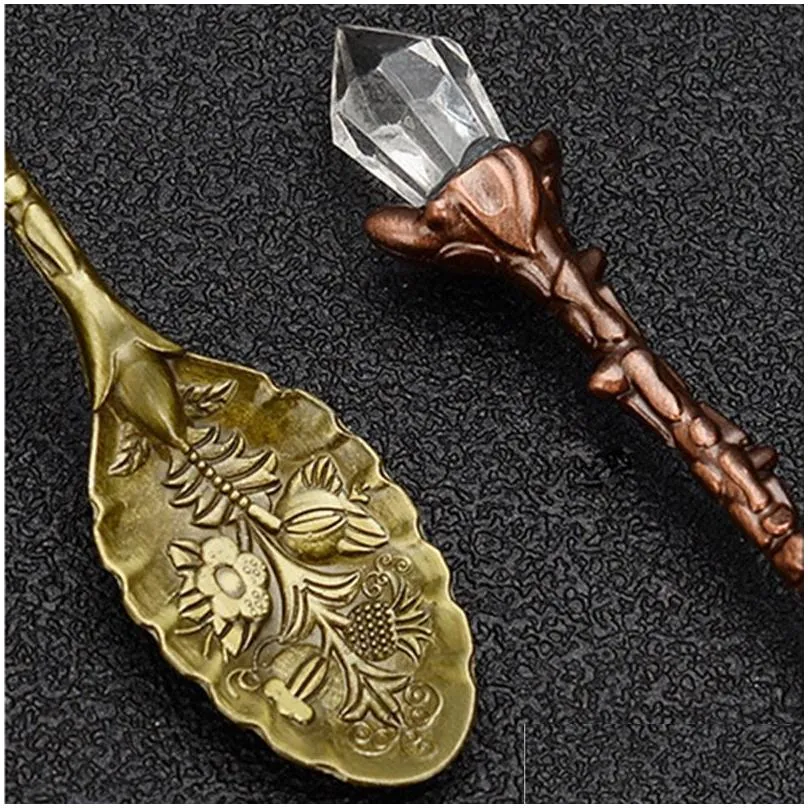 Coffee Scoops Vintage Crystal Head Coffee Scoops Royal Style Zinc Alloy Carved Mini Fruit Dessert Tea Ice Cream Spoon Mugs Retro Stirr Dhwpt