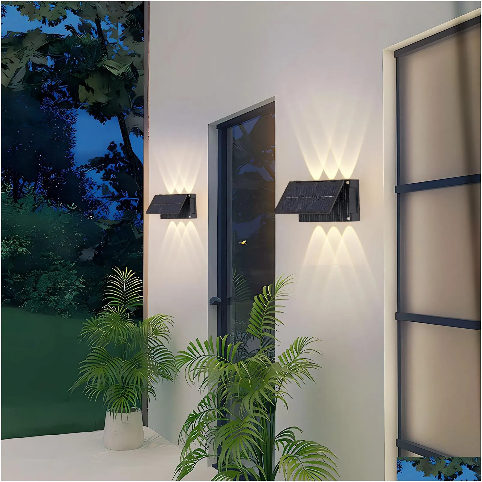 2 pack solar up and down wall lights outdoor small solar step light waterproof warm white nordic style deck lighting illuminate exterior light