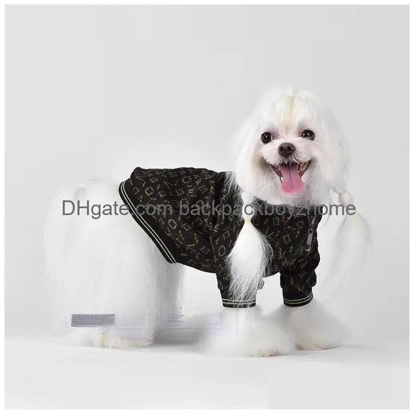 Dog Apparel Designer Dog Clothes Warm Apparel Jacquard Classic Letter Pattern Luxury Jacket Winter Coat For Cold Weather Small Medium Dhxrr