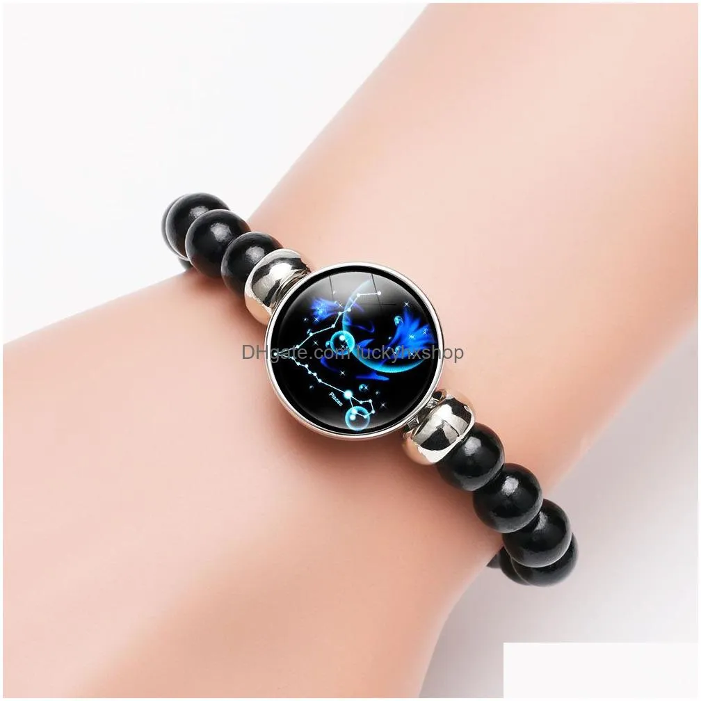 Beaded Luminous 12 Zodiac Sign Bracelets For Women Men Glow In The Dark Constellation Charm Beads Chains Fashion Birthday Jewelry Bk Dhxgv