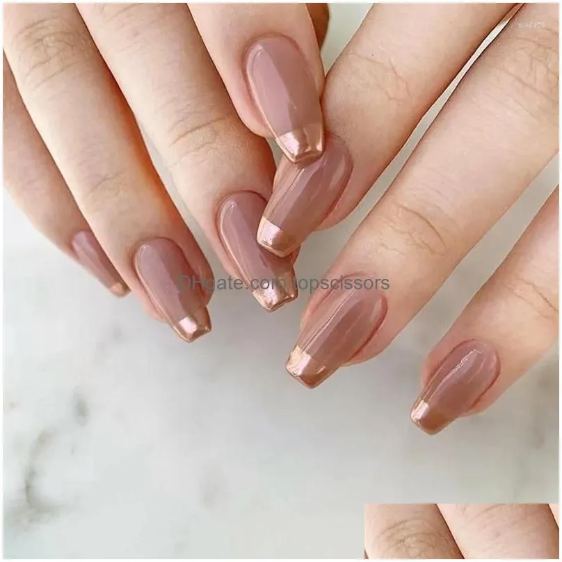 False Nails 24Pcs Aurora Sier Designs With Glue Ballet Fl Er French Long Press On Flashing Acrylic Drop Delivery Dh4Cn