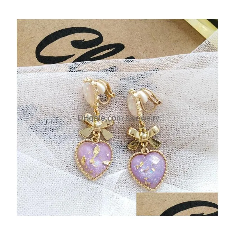 Dangle & Chandelier Colorf Resin Earrings Joker Exquisite Metal Texture Student Earless Ear Clip 5191E3306886 Drop Delivery Jewelry E Dhmha