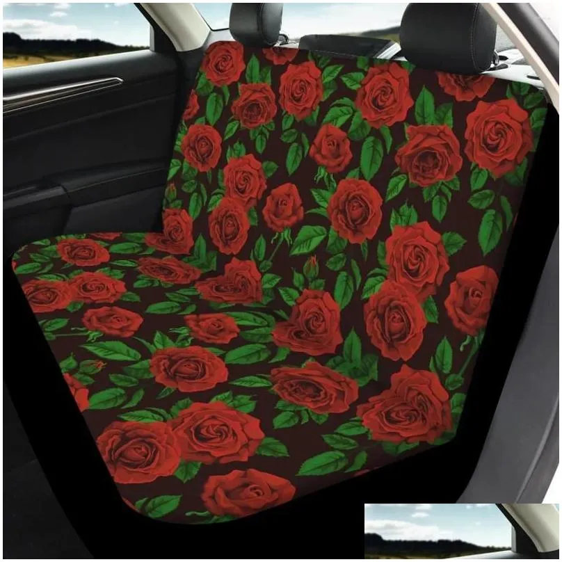 Car Seat Covers Car Seat Ers Red Rose Flower Printing Er Fl Set For Women Front And Back Non-Slip Heavy-Duty Protection Cushion Drop D Dhvon