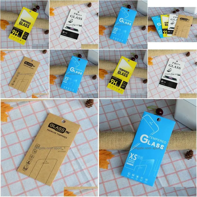 1000pcs 4 style kraft paper glass retail packaging boxpaper boxwhite box for 11 xr 7 6 6 plus samsung tempered glass screen