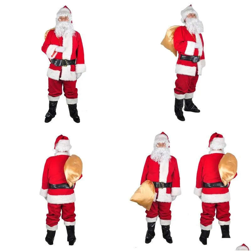 Christmas Decorations A Fl Set Of Christmas Santa Claus Costumes Hat For Adts Blue Red Clothes Costume Suit Drop Delivery Home Garden Dh0Ro
