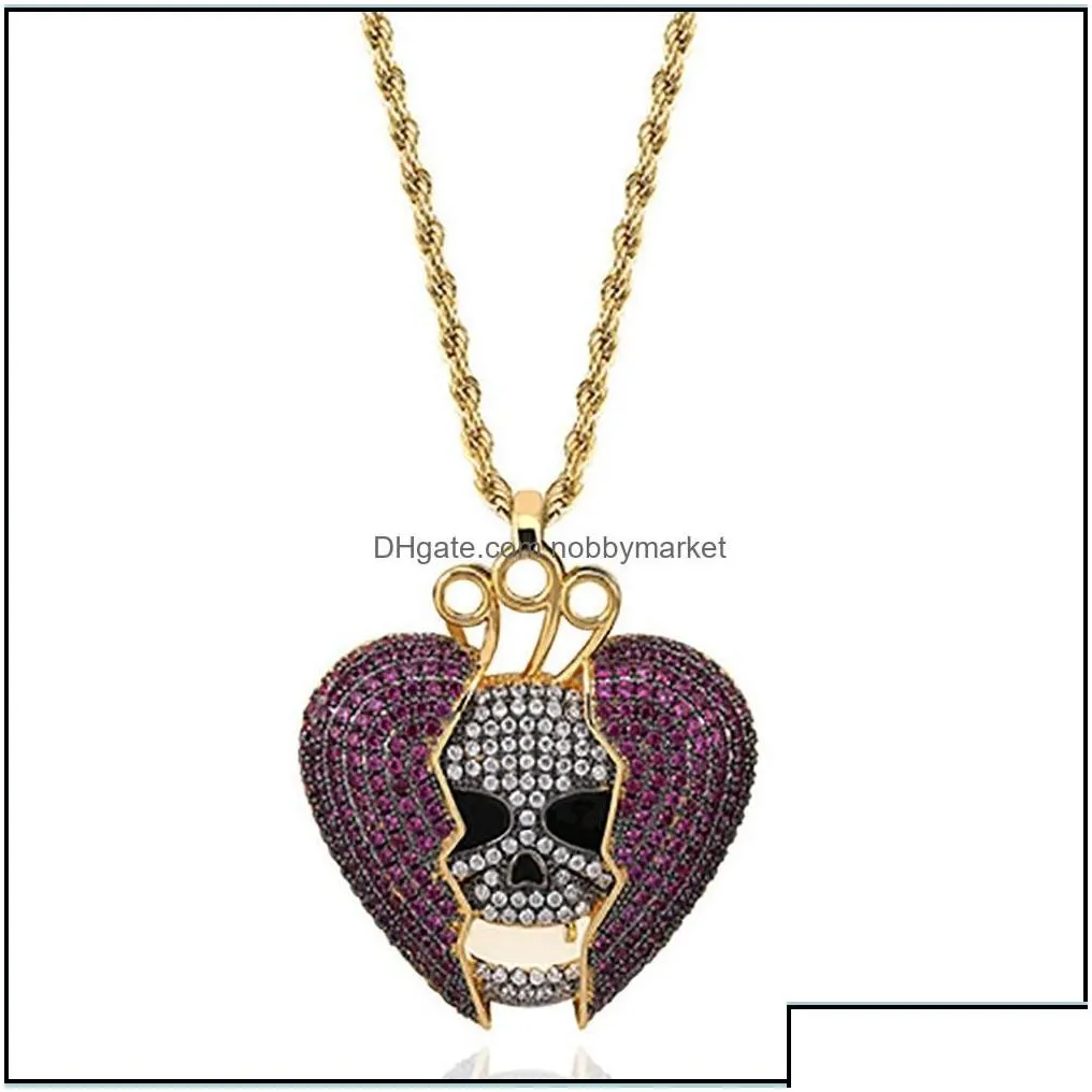 pendant necklaces pendants jewelry 14k iced out skl skeleton purple heart juice wrld necklace micro pave cubic zircon hiphop fashion