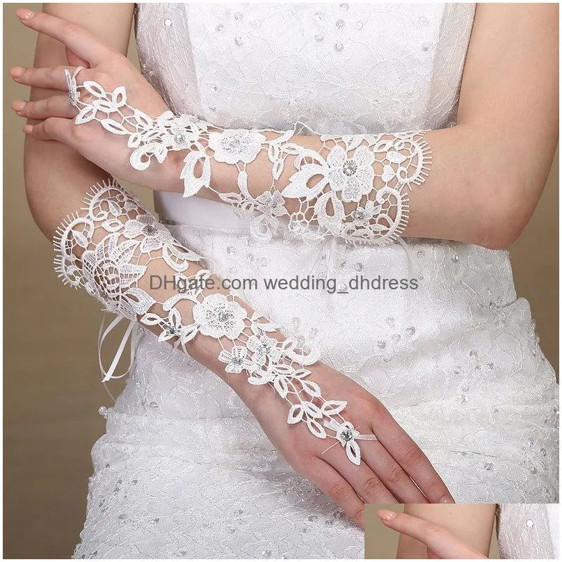  test sale bridal gloves ivory or white lace long fingerless elegant wedding party gloves 
