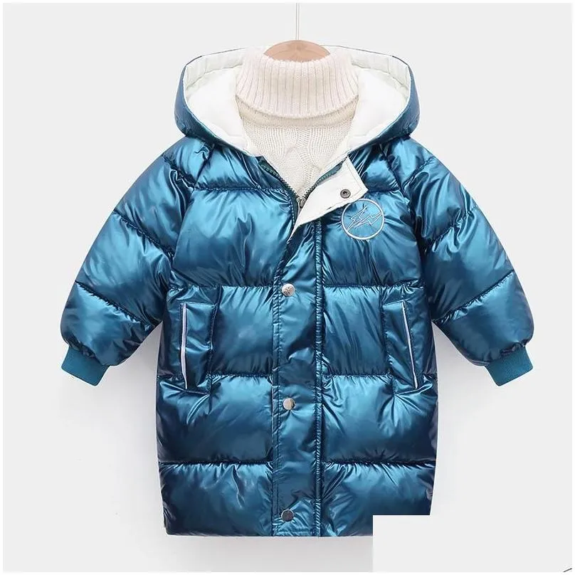 Down Coat Baby Boys Jackets Winter Coats Children Thick Long Kids Warm Outerwear Hooded For Girls Snowsuit Overcoat Clothes Drop Deli Dhibt