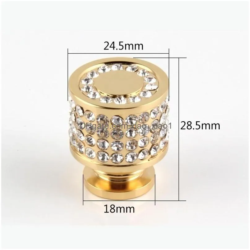 luxury 24k real gold czech crystal brass round cabinet door knobs and handles furnitures cupboard wardrobe drawer handles2149886