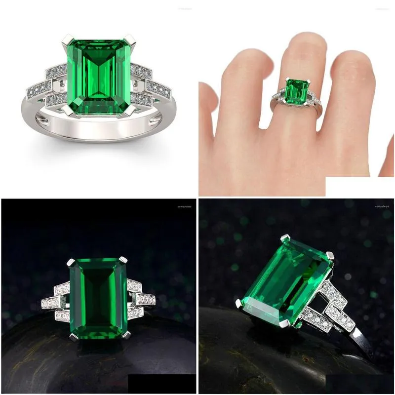 wedding rings fashion green created stone ring for women engagement size 6-10