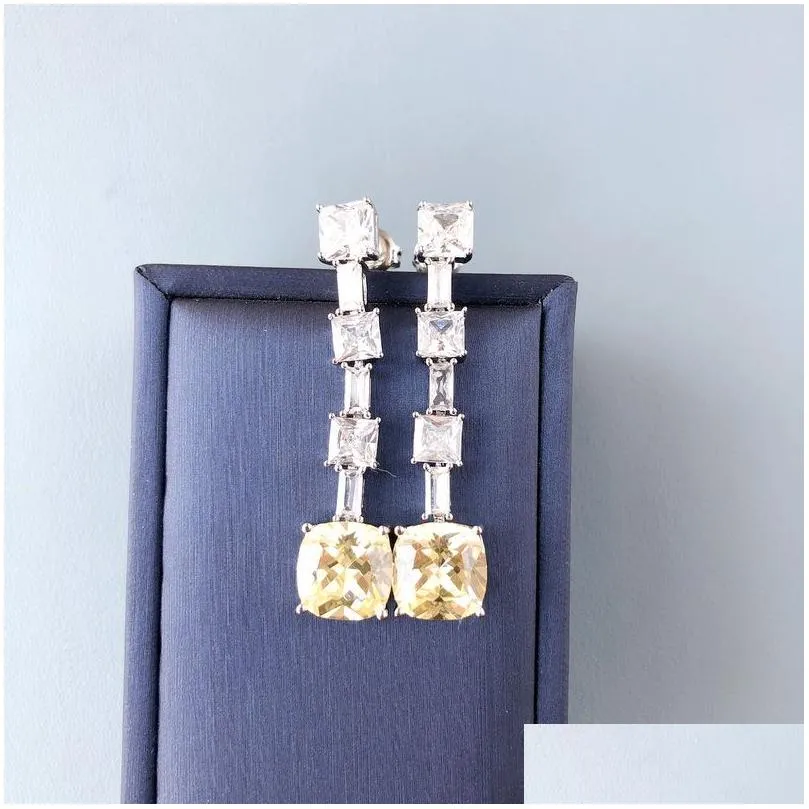 designer collection dinner party chain necklace stud earrings women lady inlay yellow white green blue square cubic zircon diamond high-end jewellery