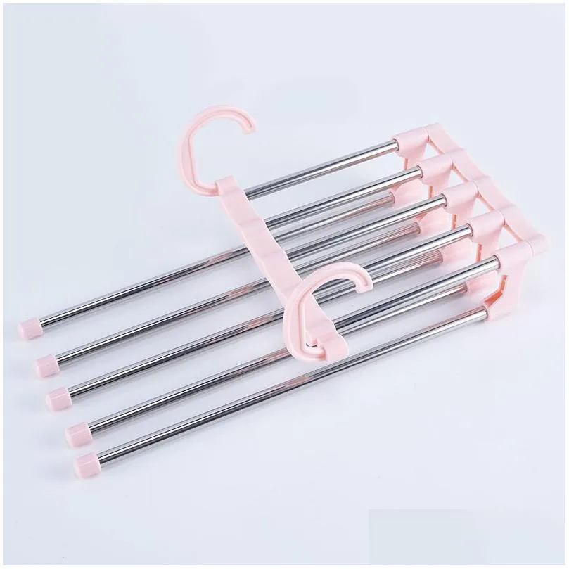 Hangers & Racks Stainless Steel 5 In 1 Trouser Storage Rack Clothes Hanger Mti-Functional Folding Adjustable Pants Tie Shelf Closet Or Dh4Vw