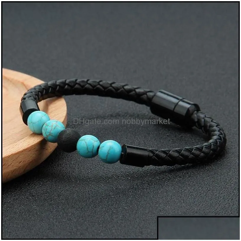 charm bracelets jewelry mens genuine leather lava rock bead brackets for women natural turquoise essential oil diffuser stone magnetic