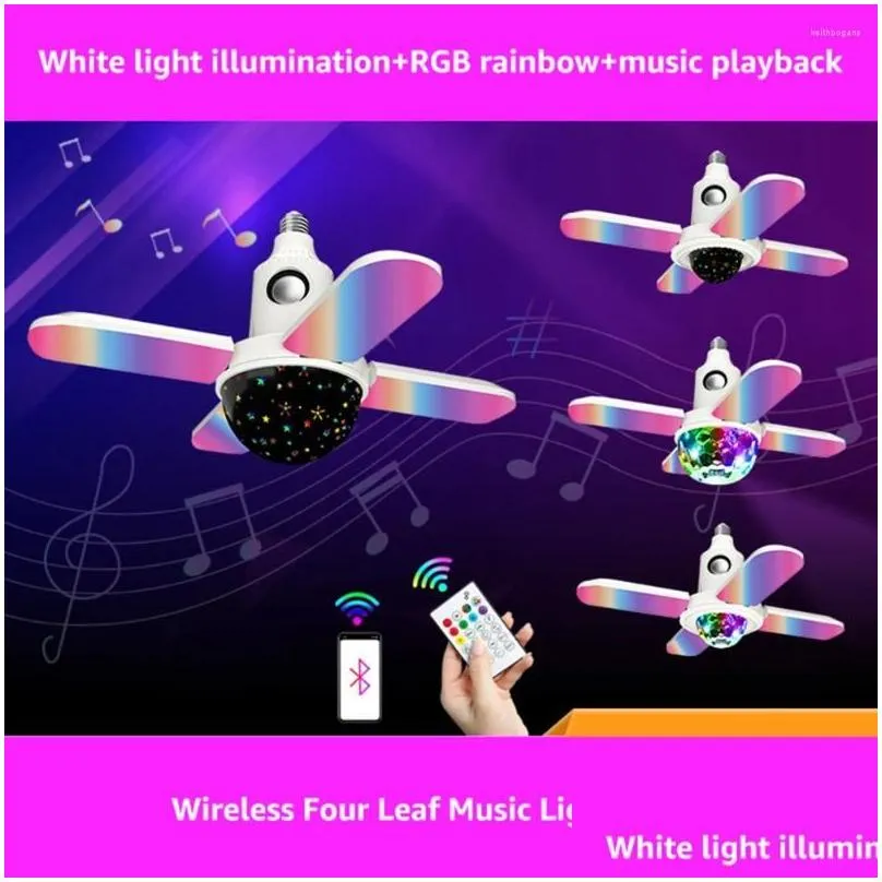 chandelier crystal four-leaf ceiling music lamp with remote control folding wireless rgb led projection fixture lights for living room