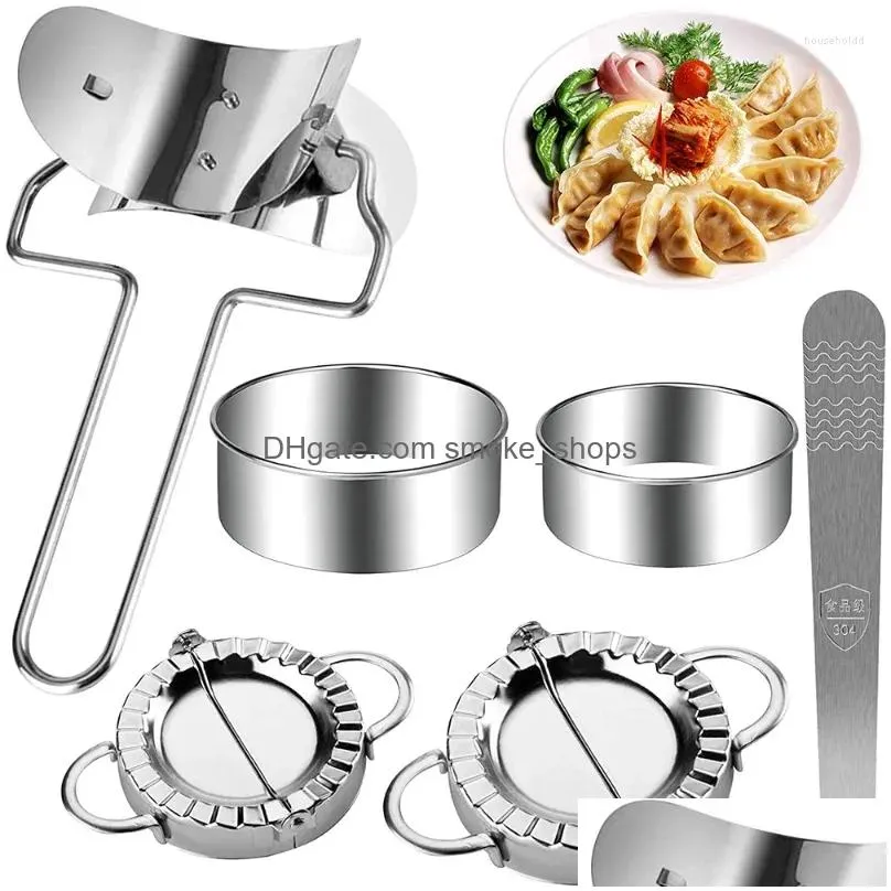 baking tools 5pcs/set dumpling mold stainless steel chinese shuijiao maker empanadas metal dough pressing tool pastry kitchen