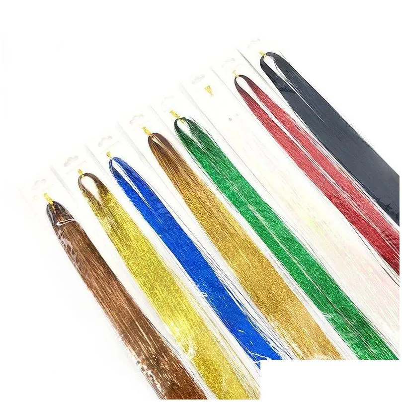 Hair Accessories 90Cm Shiny Threads Glitter Hair Tinsel Kit String Extensions Hippie Accessories For Women Headdress 23 Colors Drop De Dhduc