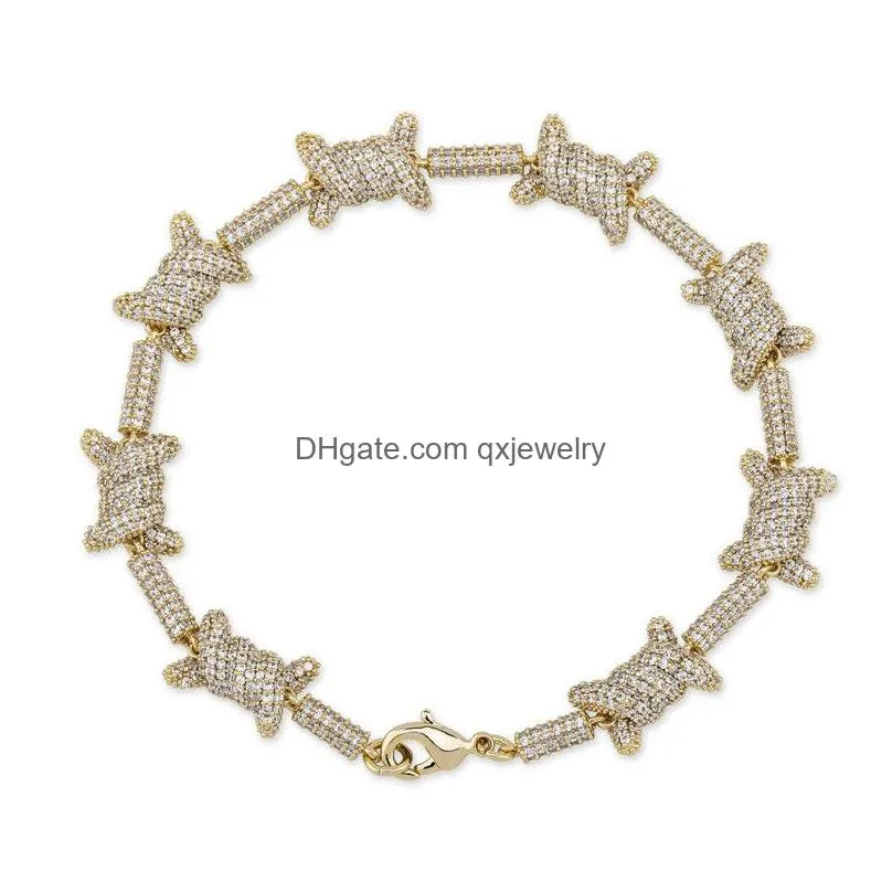 Chain Personality Mens Hiphop Chain Bracelet Gold Sier Color Iced Out Cubic Zirconia Punk Jewelry Drop Delivery Jewelry Bracelets Dh1Zt