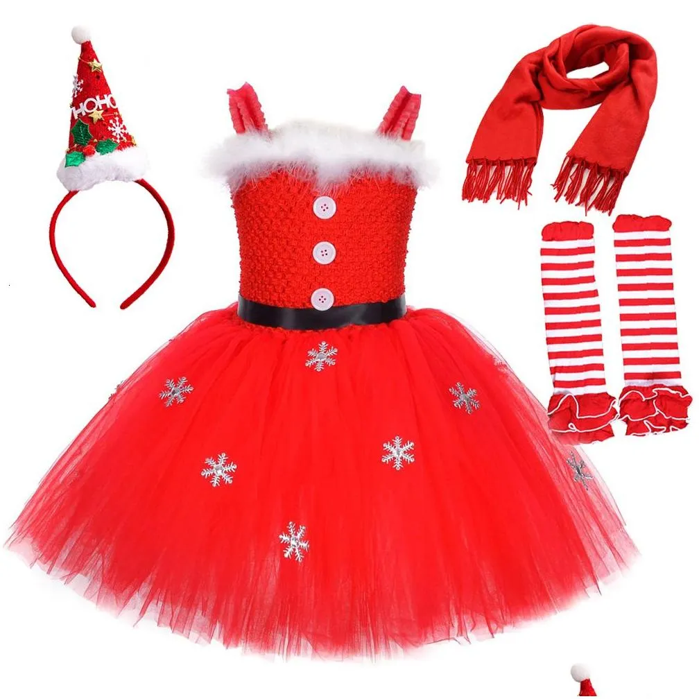 Girl`S Dresses Girls Dresses Christmas Santa Claus Costumes For Xmas Tutu Dress Outfit Kids Year Princess Children Miss Clothes Drop D Dh5Yp