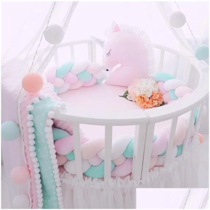 Bedding Sets Baby Bed Protector Bumper Newborn 4 Twist Pure Cotton Weave P Knot Crib Decor Ball Infant Room Decoration1 Drop Delivery Dhytd