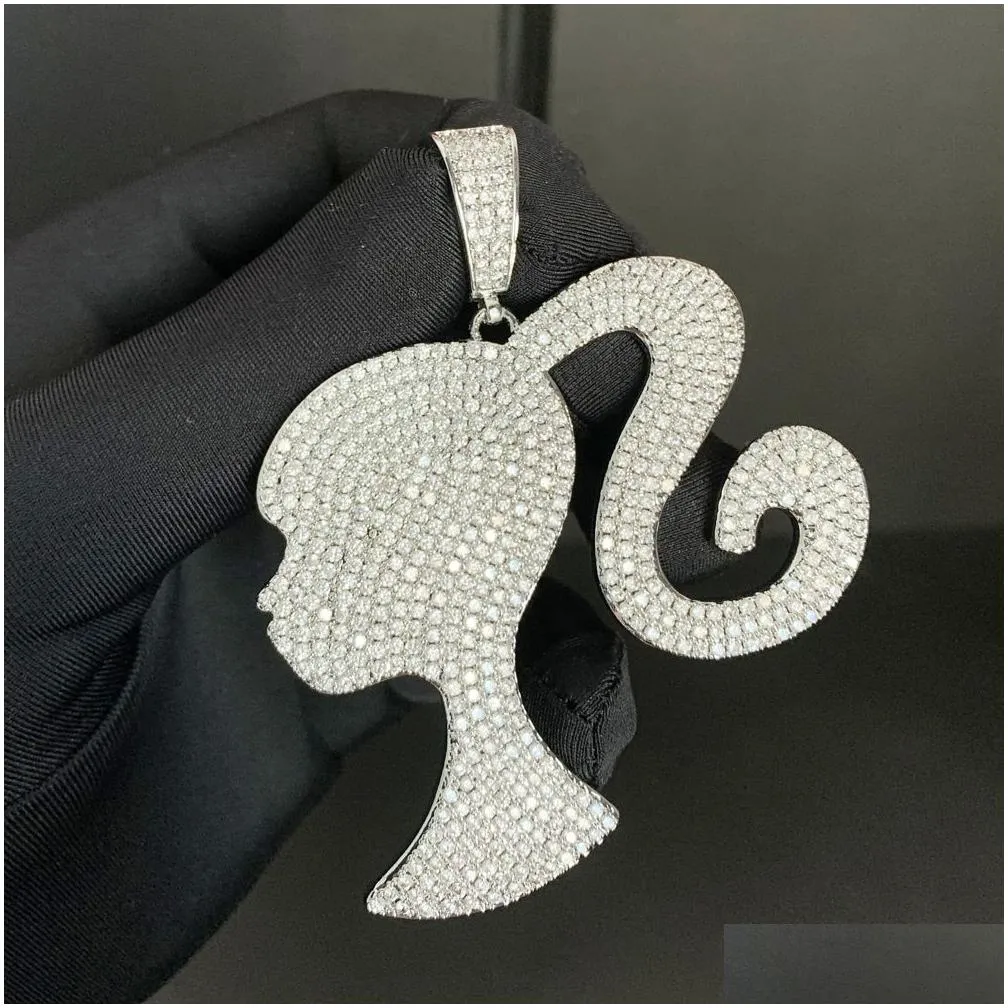 Pendant Necklaces New Design Girl Head Pendant Necklaces For Girls Iced Out 5A Cubic Zircon Lovely Cute Charms Necklace Fashion Jewelr Dhf3H