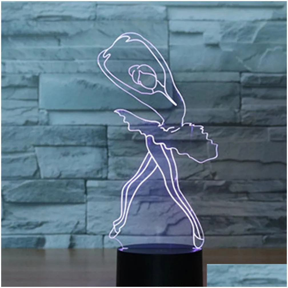 Table Lamps Abstractive 3D Optical Illusion Ballerina Ballet Girl Colorf Lighting Effect Touch Switch Usb Powered Led Decoration Drop Dh8H3