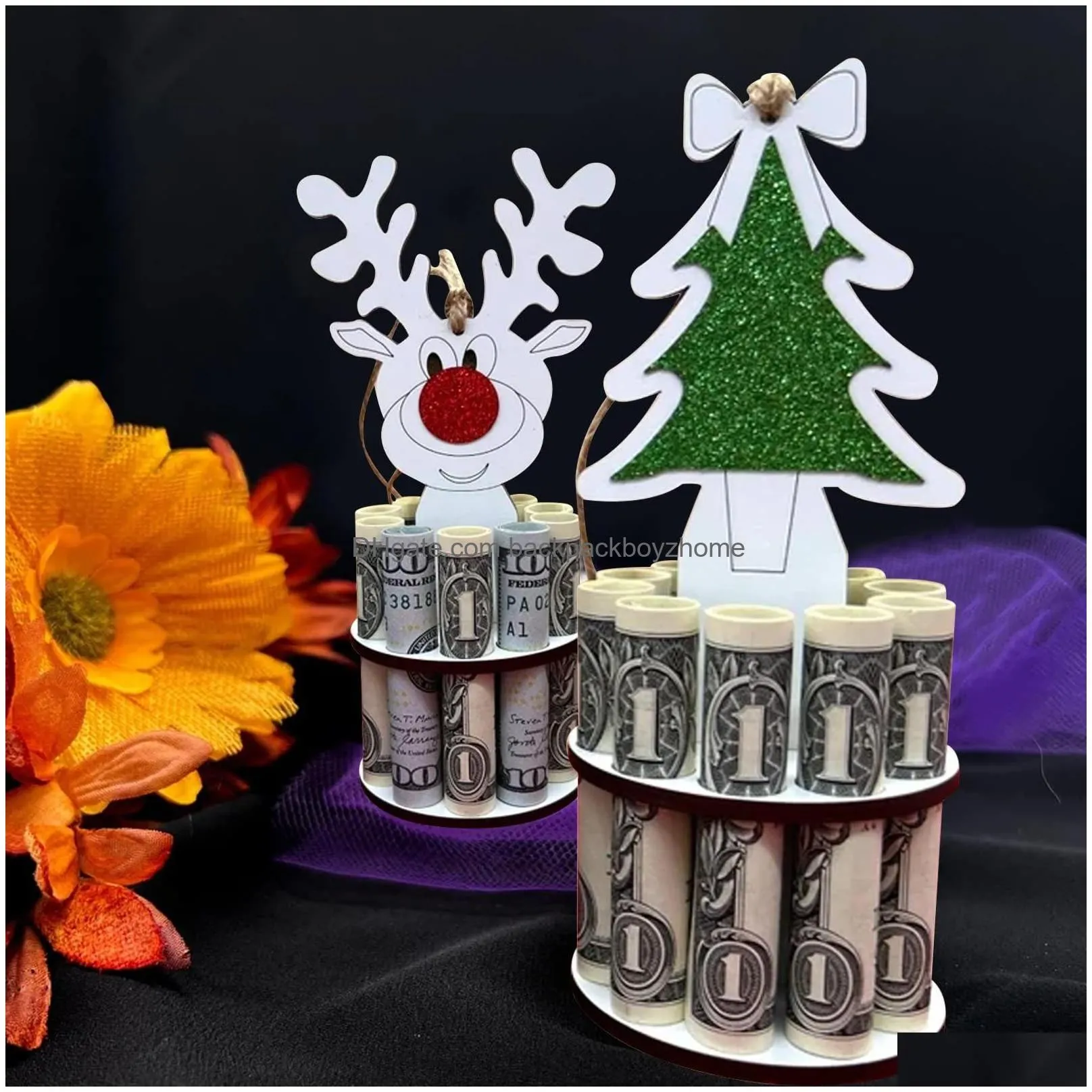 Decorative Objects & Figurines Christmas Unique Money Holder Wooden Cute Clip Tree Decorations Gifts For Children 915 Drop Delivery Ho Dhgay