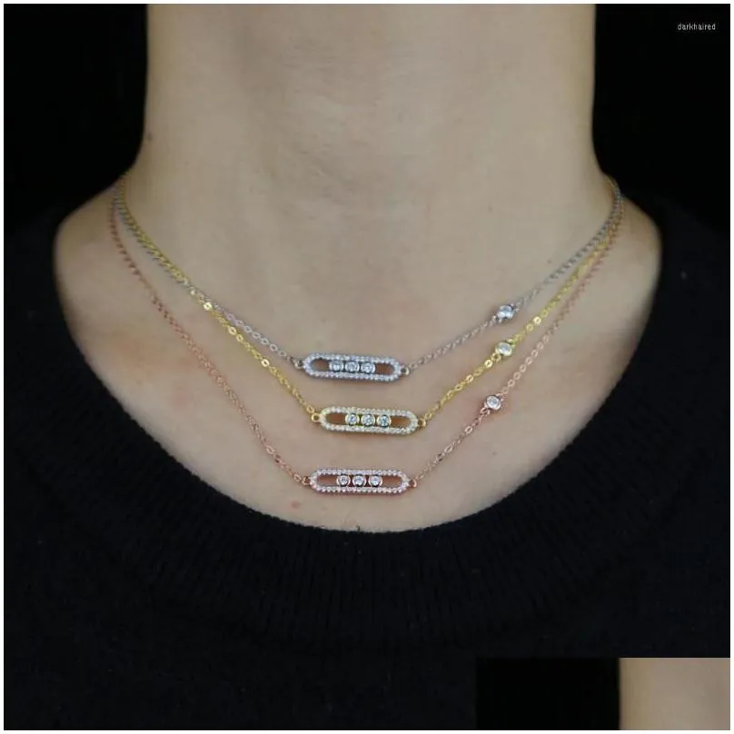 chains high quality cz paved 925 sterling silver jewelry geometric round dots rectangle bar necklaces