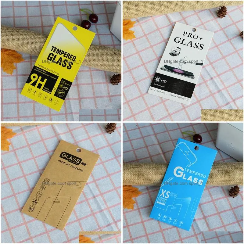 1000pcs 4 style kraft paper glass retail packaging boxpaper boxwhite box for 11 xr 7 6 6 plus samsung tempered glass screen