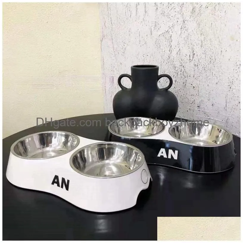 Dog Bowls & Feeders Designer Stainless Steel Dog Bowls Cat With Stand For Food And Water Anti-Slip Elevated Small Dish Anti- Raised Pe Dhyri