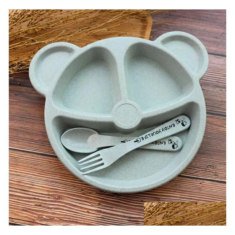 Disposable Dinnerware Cartoon Baby Kids Tableware Set Feeding Food Plate Dishes Bowl With Spoon Fork Eco-Friendly Plates M53 Drop Deli Dh29V
