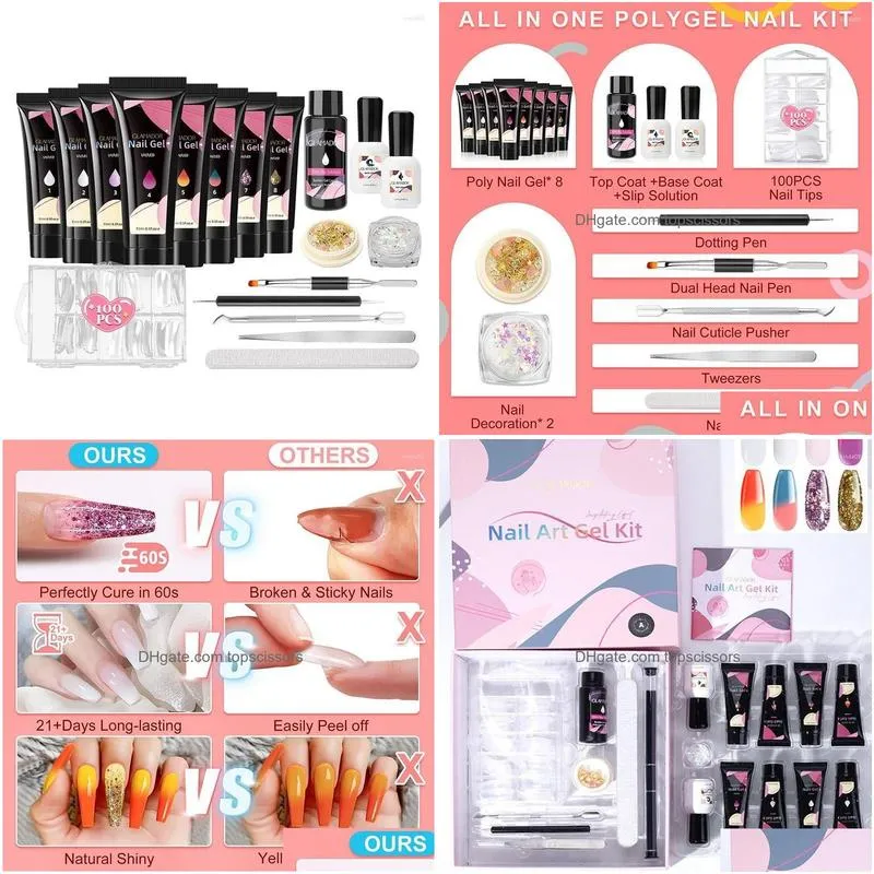 Nail Art Kits Poly Extention Gel Set Manicure Kit Quick Extension Building For Starters Professional Drop Delivery Dhosm