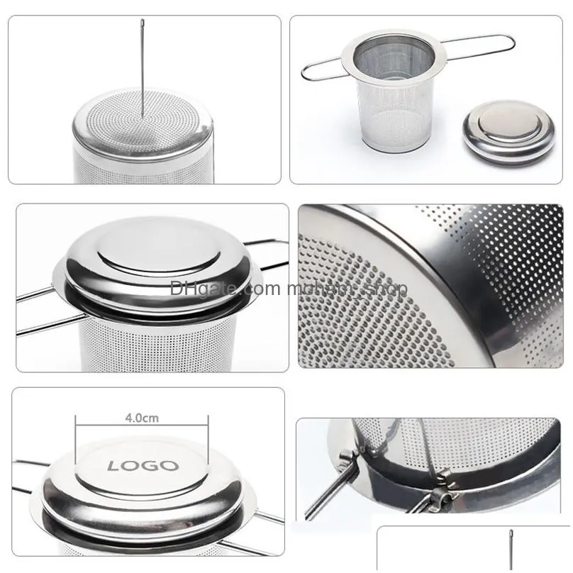 folding double handles tea infuser with lid stainless steel fine mesh coffee filter teapot cup hanging loose leaf tea strainer infusor de te con asas