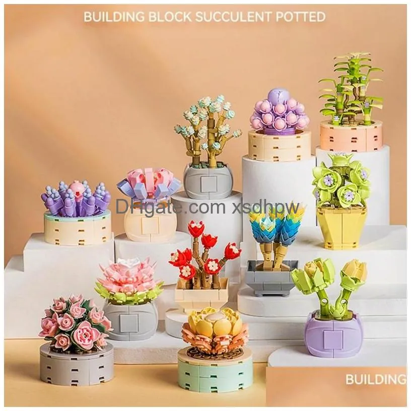 toys succulent creative blocks bonsai building blocks plant flower bricks kit gift toy boys and girls assemble ornaments