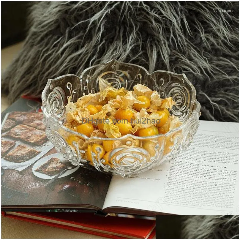 plates creative relief glass fruit bowl nordic modern high feet candy snack dried dessert dish coffee table desk ornament