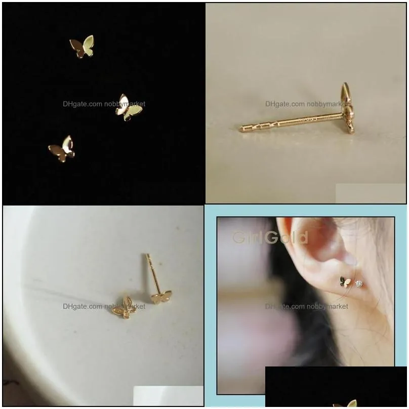 stud earrings jewelry 14k solid gold butterfly earring mini dainty women minimal simple style gift bridesmaid 210323 drop delivery 2021