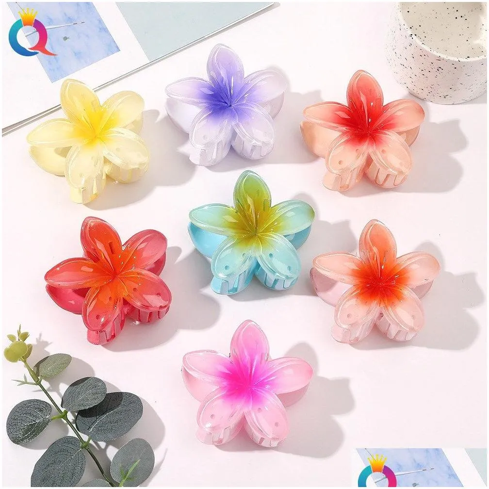 Hair Accessories New Women Girls Cute Ribbon Candy Colors Big Flower Plastic Hair Claws Sweet Holder Clip Hairpin Headband Fashion Acc Dhuzc