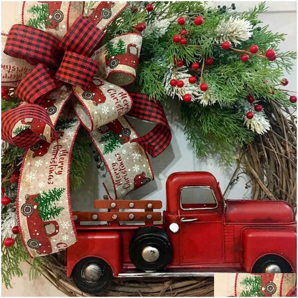 Decorative Flowers & Wreaths Christmas Wreath Artificial Plant Rattan Red Truck Rustic Fall Front Door Round Garland Simation Berries Dhoxx