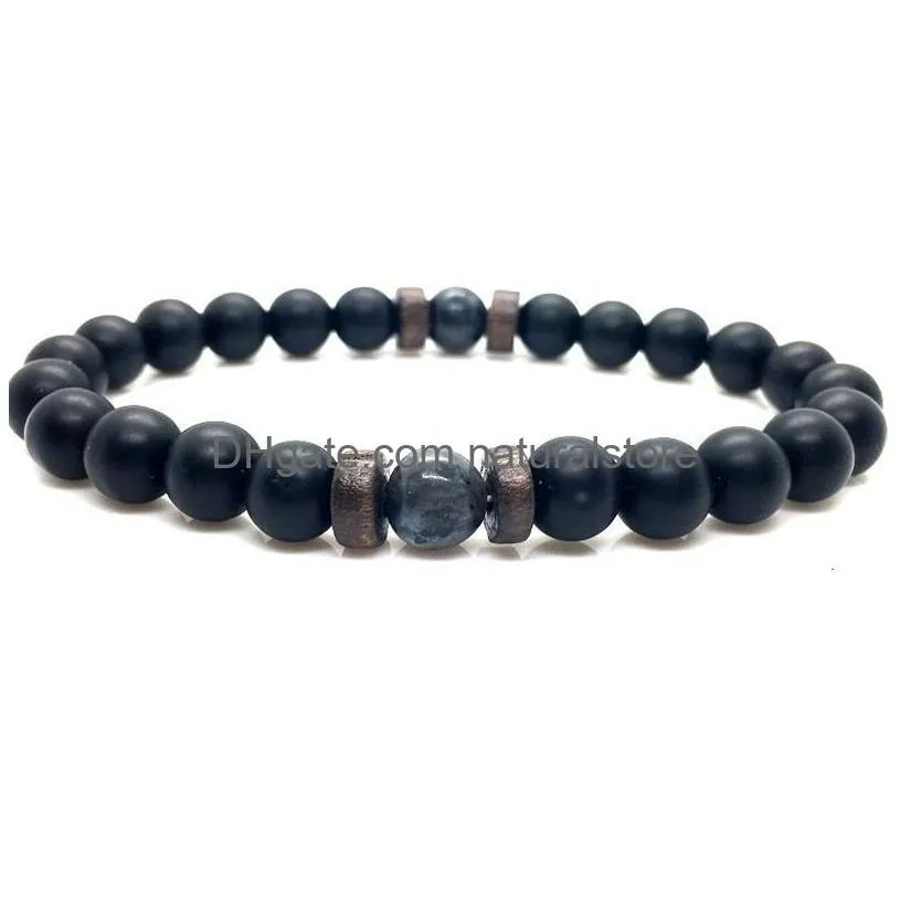 Beaded 8Mm Black Lava Rock Beaded Bracelets Mens Wood Beads Charms Natural Stone Bangle For Women Fashion Craft Jewelry Drop Delivery Dhqar